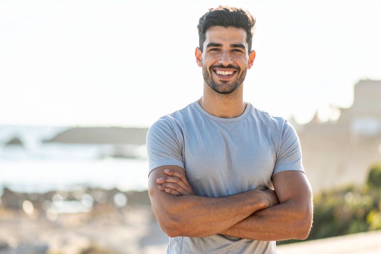 hombre moreno sonriendo